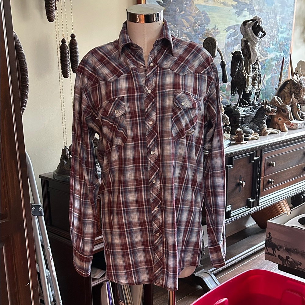 Wrancher Wrangler Sz LT Pearl Snap Sz LT Plaid Button-Up Men's Shirt GUC
